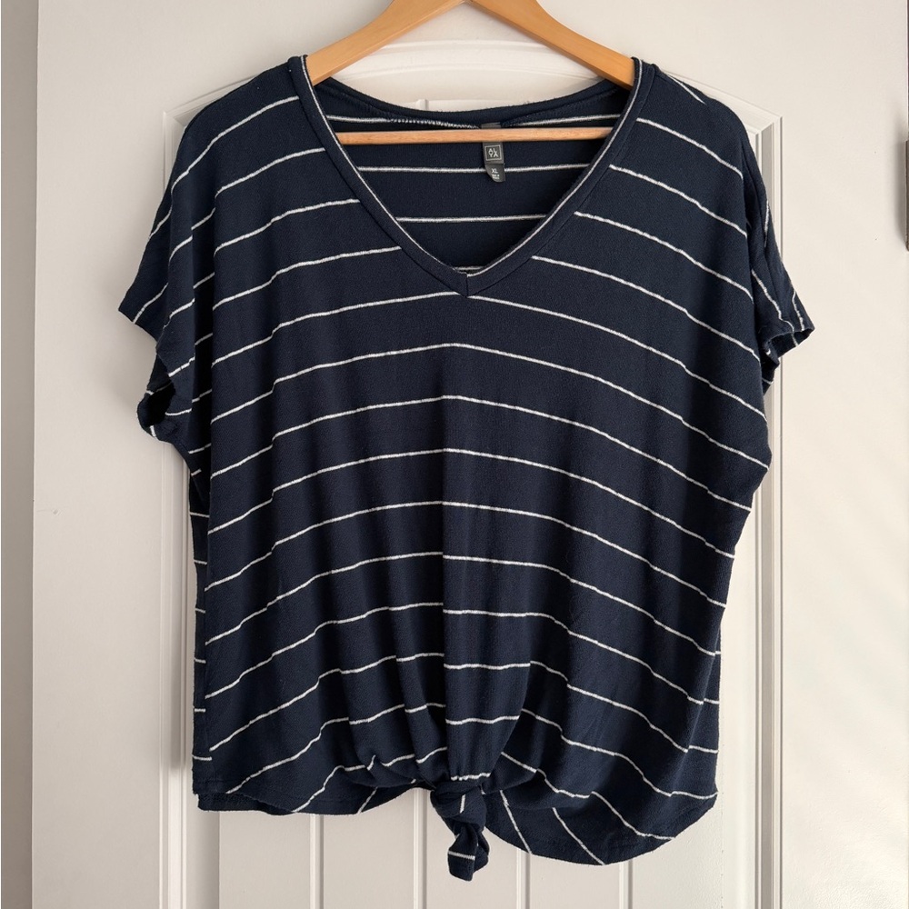 Alya Navy and White Striped Short Sleeve Top